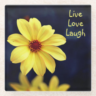 Yellow Dahlia Elegant Flower Inspirational Quote Glass Coaster