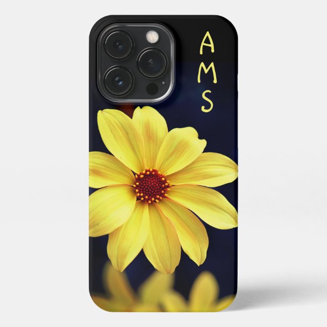 Yellow Dahlia Elegant Flower With Initials iPhone Case (Back)