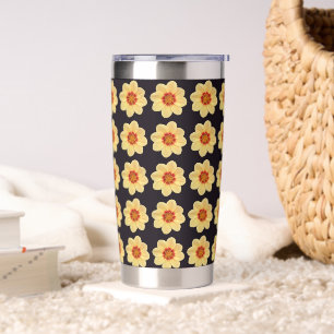 Yellow Dahlia Floral Pattern on Black Insulated Tumbler