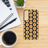 Yellow Dahlia Floral Pattern on Black