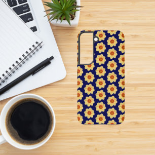 Yellow Dahlia Floral Pattern on Blue Samsung Galaxy Case