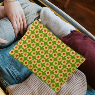 Yellow Dahlia Floral Pattern on Green Accessory Pouch