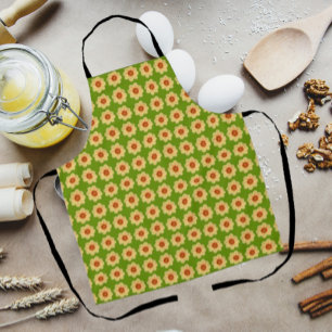 Yellow Dahlia Floral Pattern on Green Apron
