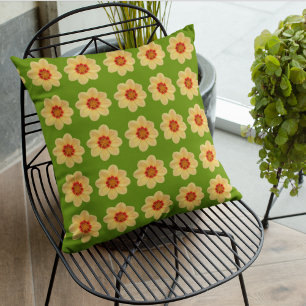Yellow Dahlia Floral Pattern on Green Cushion