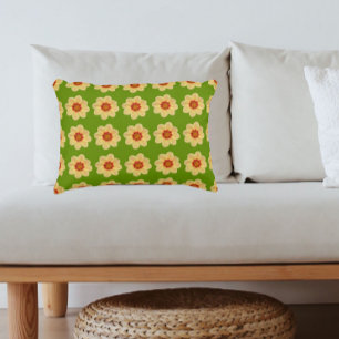 Yellow Dahlia Floral Pattern on Green Decorative Cushion
