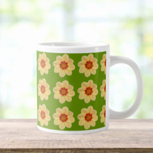 Yellow Dahlia Floral Pattern on Green Large Coffee Mug