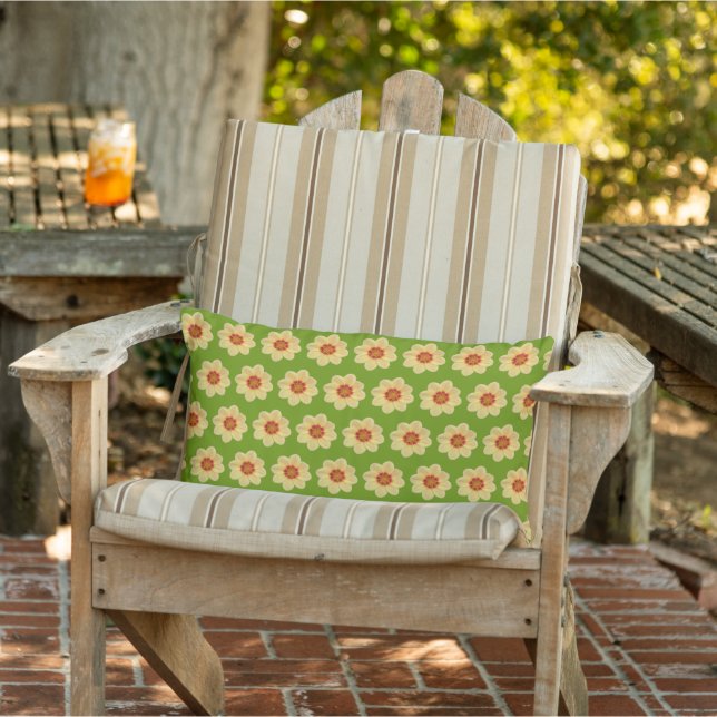 Yellow Dahlia Floral Pattern on Green Lumbar Cushion (Chair)