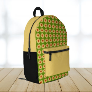 Yellow Dahlia Floral Pattern on Green Printed Backpack