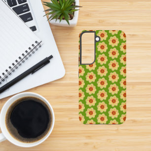 Yellow Dahlia Floral Pattern on Green Samsung Galaxy Case