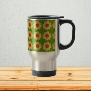 Yellow Dahlia Floral Pattern on Green Travel Mug