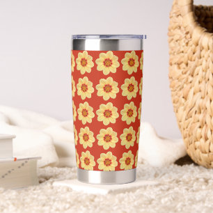 Yellow Dahlia Floral Pattern on Red Insulated Tumbler