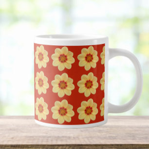 Yellow Dahlia Floral Pattern on Red Large Coffee Mug