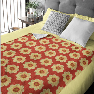 Yellow Dahlia Floral Pattern on Red Sherpa Blanket