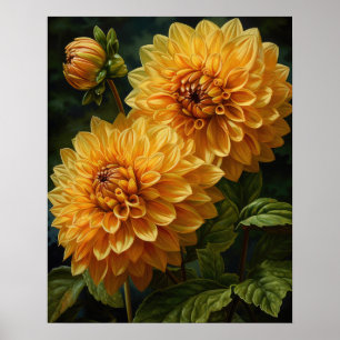 Yellow Dahlia Flowers Art Print Poster