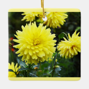 Yellow dahlia flowers ceramic ornament