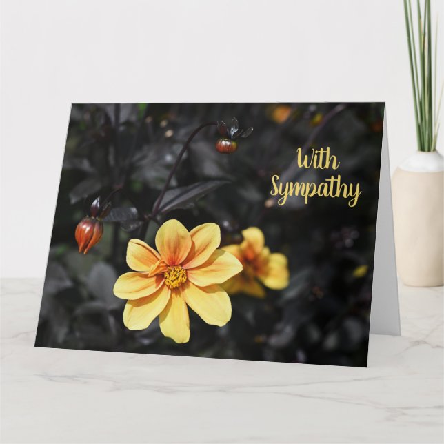 Yellow Dahlia Flowers With Sympathy Condolence Card (Front)