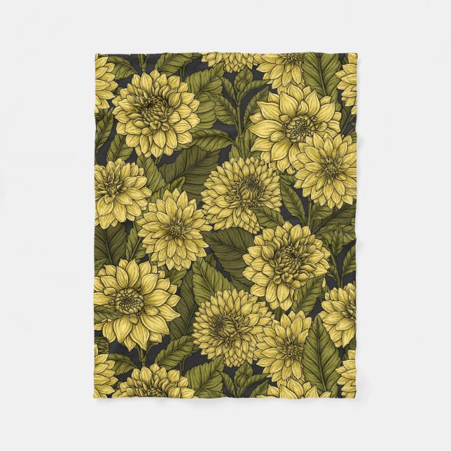 Yellow Dahlia garden Fleece Blanket (Front)