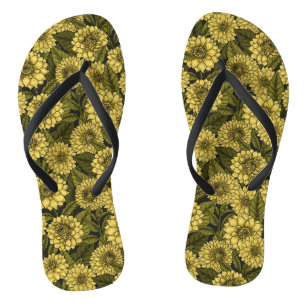 Yellow Dahlia garden Flip Flops