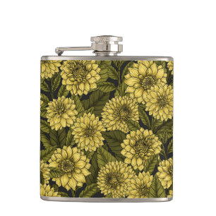 Yellow Dahlia garden Hip Flask