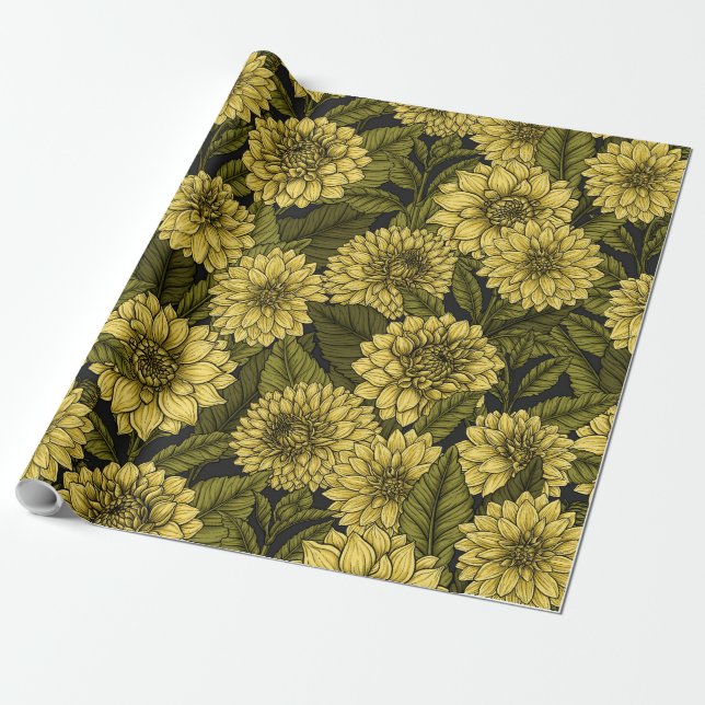 Yellow Dahlia garden Wrapping Paper (Unrolled)