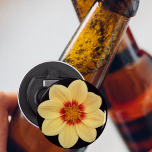 Yellow Dahlia on Black Floral Bottle Opener