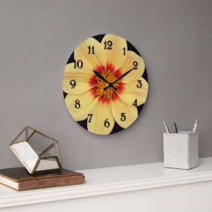Yellow Dahlia on Black Floral Large Clock