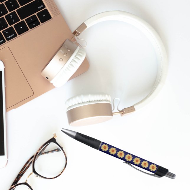 Yellow Dahlia on Blue Floral Pattern (In Situ)