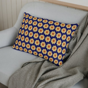 Yellow Dahlia on Blue Floral Pattern Pillow Case