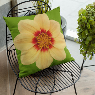 Yellow Dahlia on Green Floral Cushion