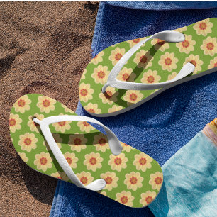 Yellow Dahlia on Green Floral Pattern Flip Flops