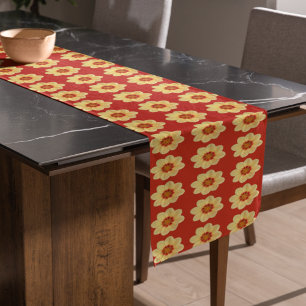 Yellow Dahlia on Orange Floral Pattern Short Table Runner