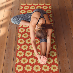 Yellow Dahlia on Orange Floral Pattern Yoga Mat