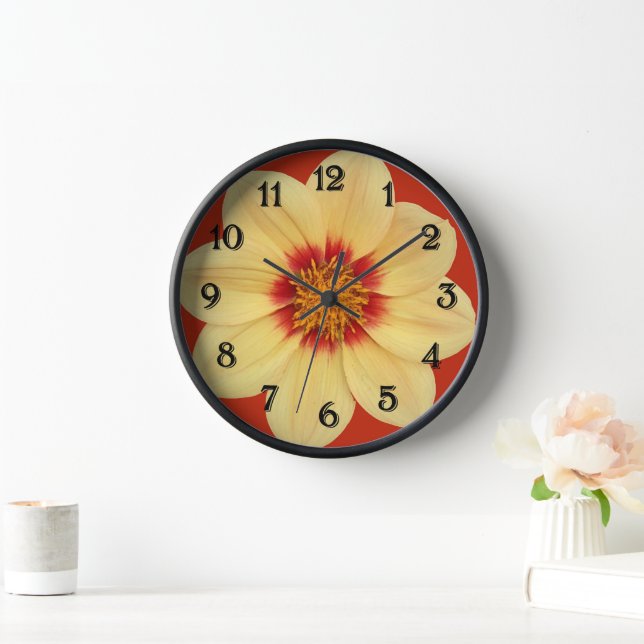 Yellow Dahlia on Red Floral Clock (Home)