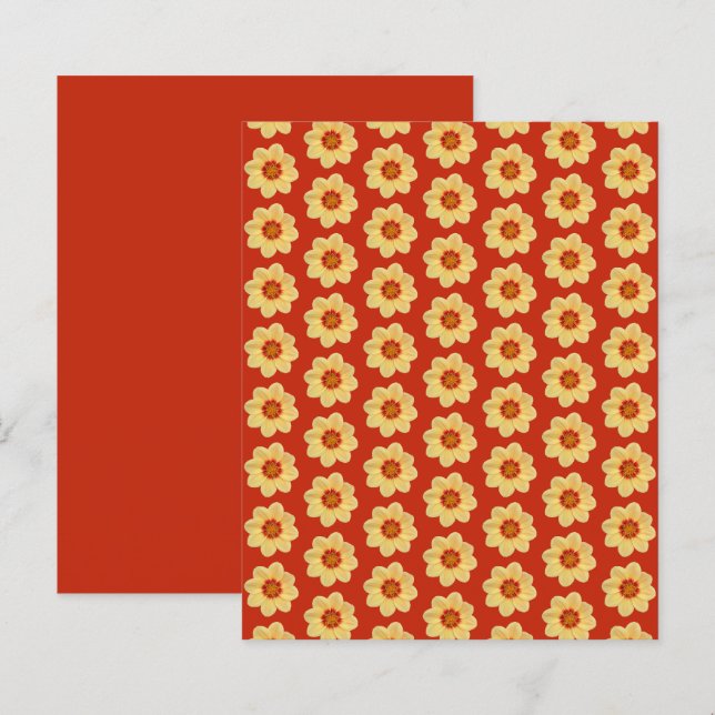 Yellow Dahlia Pattern on Red Scrapbook Paper (Front/Back)