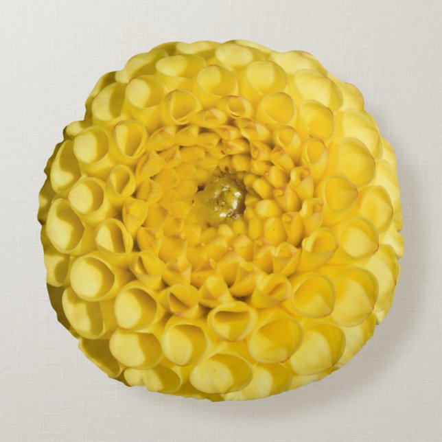 Yellow Dahlia Round Pillow (Front)