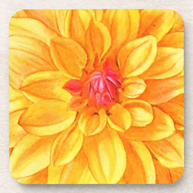 Yellow Dahlia watercolor Coaster (Front)