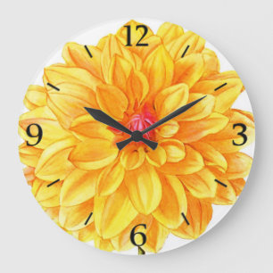 Yellow Dahlia watercolor Large Clock