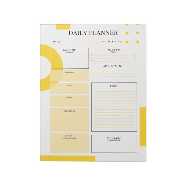 Yellow Daily Planner Notepad (Rotated)