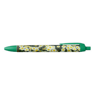 Yellow Dainty Daisy Flower Buttons, Blue Ink Pen