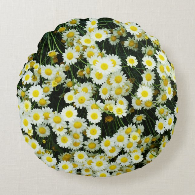 Yellow Dainty Daisy Flower Buttons,  Round Cushion (Front)