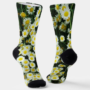 Yellow Dainty Daisy Flower Buttons,  Socks