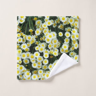 Yellow Dainty Daisy Flower Buttons, Wash Cloth