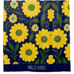 Yellow Daisies Blue Background Floral Pattern Shower Curtain