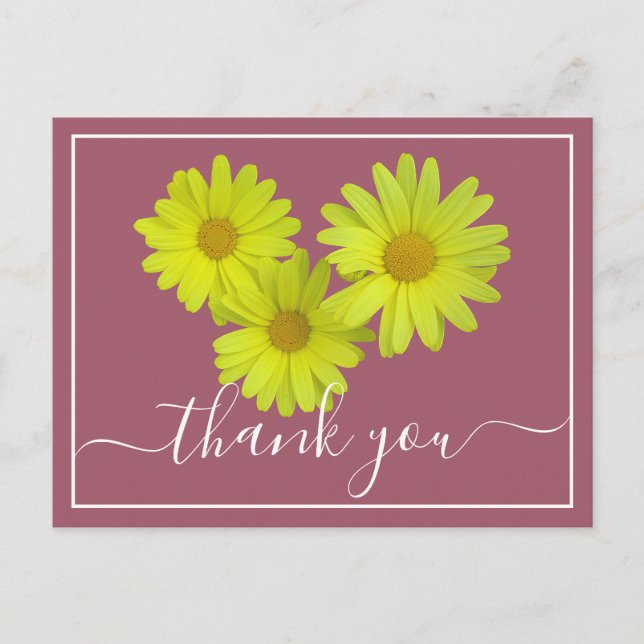 Yellow Daisies Colourful Pink Background Thank You Postcard (Front)