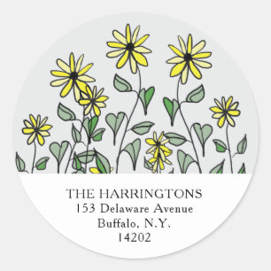 Yellow Daisies Hand-Drawn Floral Return Address Classic Round Sticker