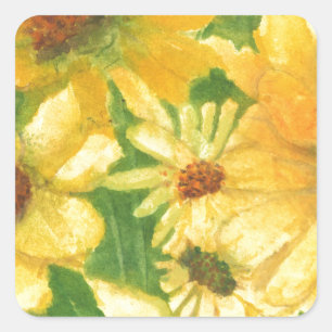 yellow daisies in blue vase square sticker