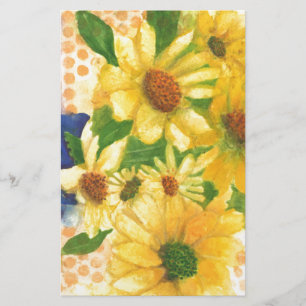 yellow daisies in blue vase stationery