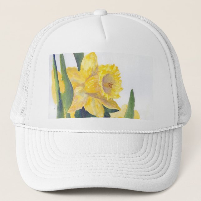 yellow daisies in blue vase trucker hat (Front)