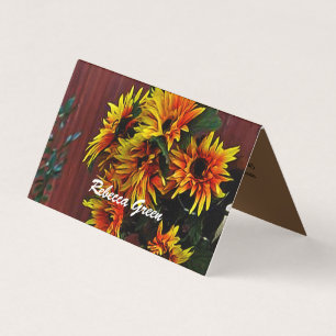 Yellow Daisies on Red Barn Board Business Card
