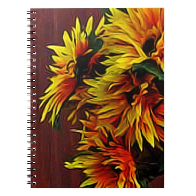 Yellow Daisies on Red Barn Board Notebook (Front)